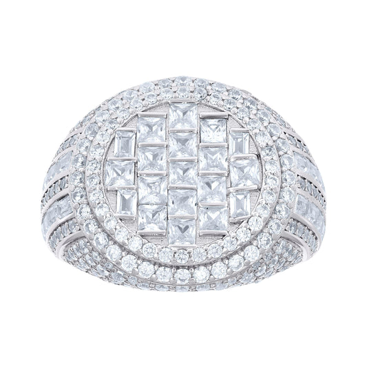 Sterling Silver Mens Round Baguette Cubic-Zirconia Round Head Fashion Bridal Anniversary Wedding Engagement Band Ring