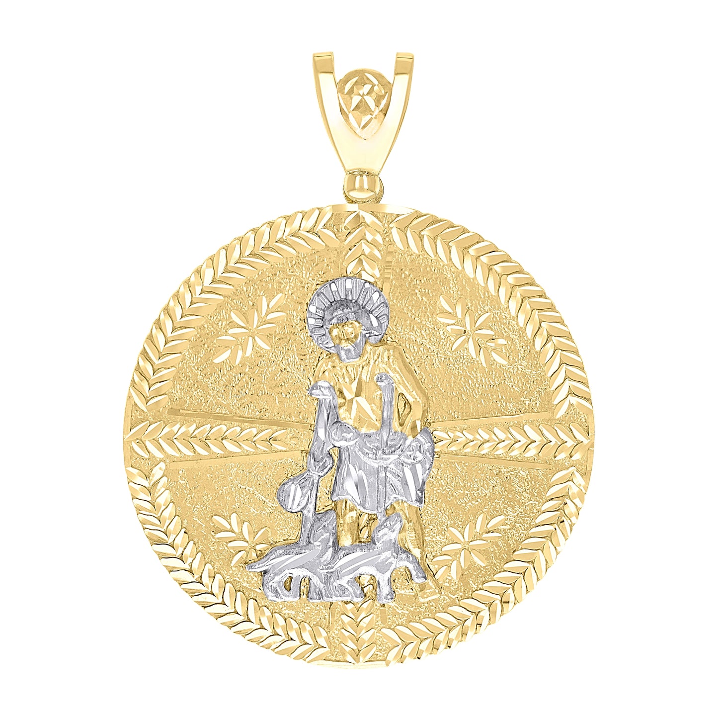 10K Two-tone Gold Mens St. Lazarus Religious Charm Pendant