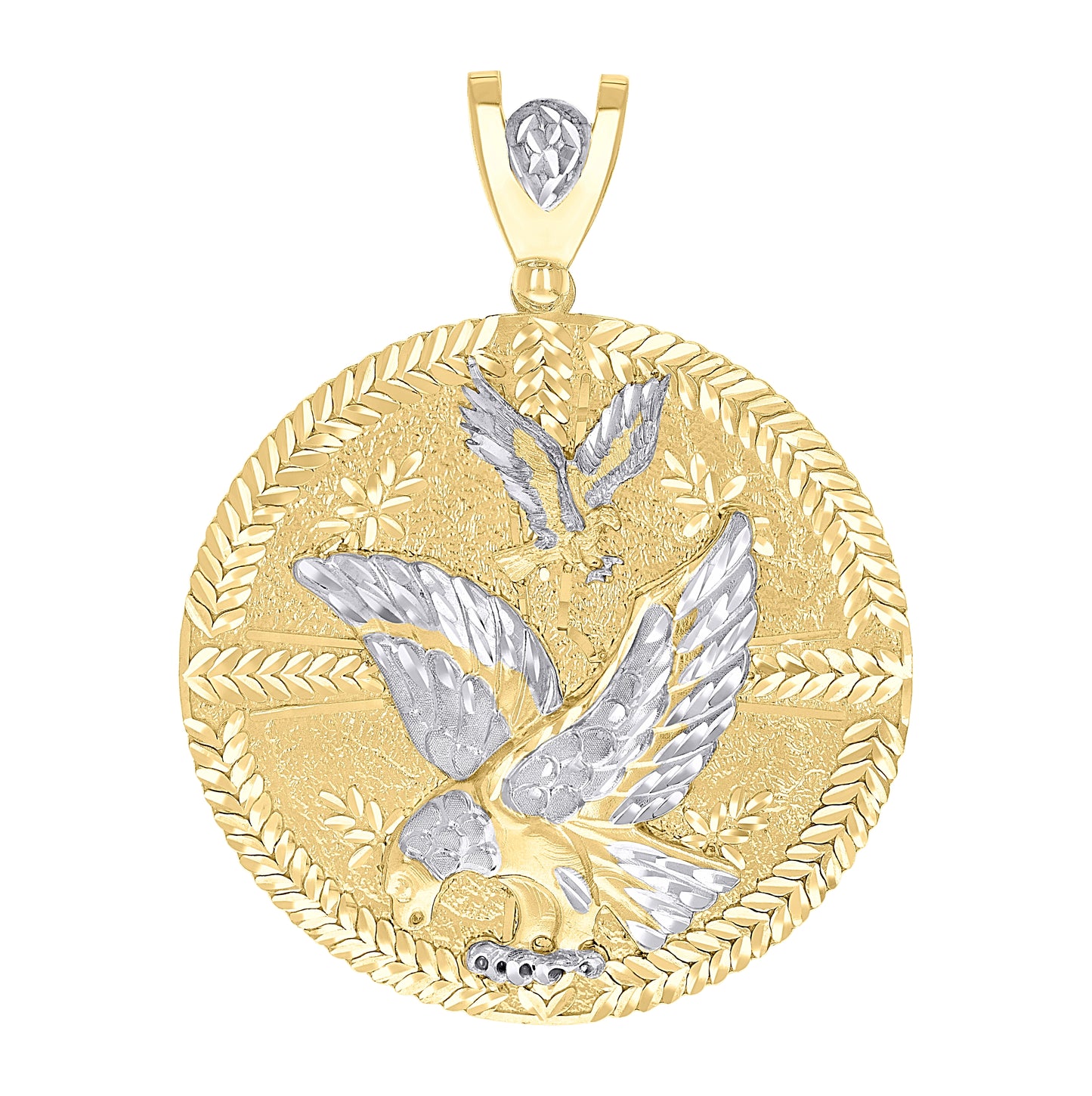 10K Two-tone Gold Mens Patriotism Eagle Bird Wildlife Charm Pendant