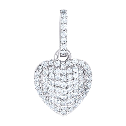 Sterling Silver Womens Cubic-Zirconia Puff Heart Pendant