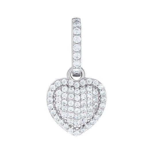 Sterling Silver Womens Cubic-Zirconia Puff Heart Pendant