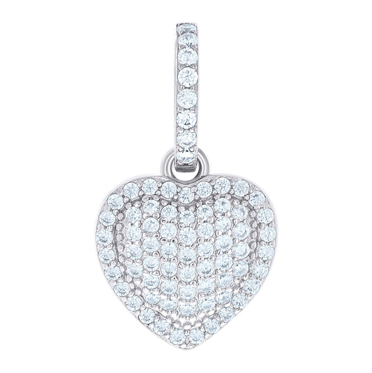Sterling Silver Womens Cubic-Zirconia Puff Heart Pendant