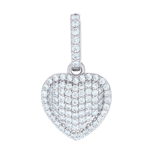 Sterling Silver Womens Cubic-Zirconia Puff Heart Pendant