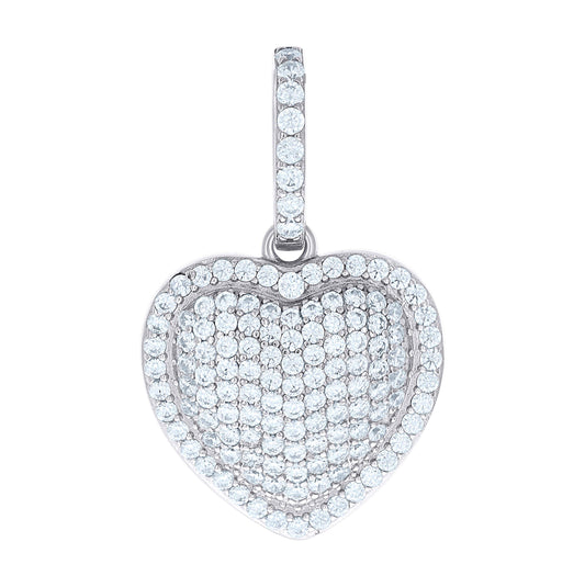 Sterling Silver Womens Cubic-Zirconia Puff Heart Pendant