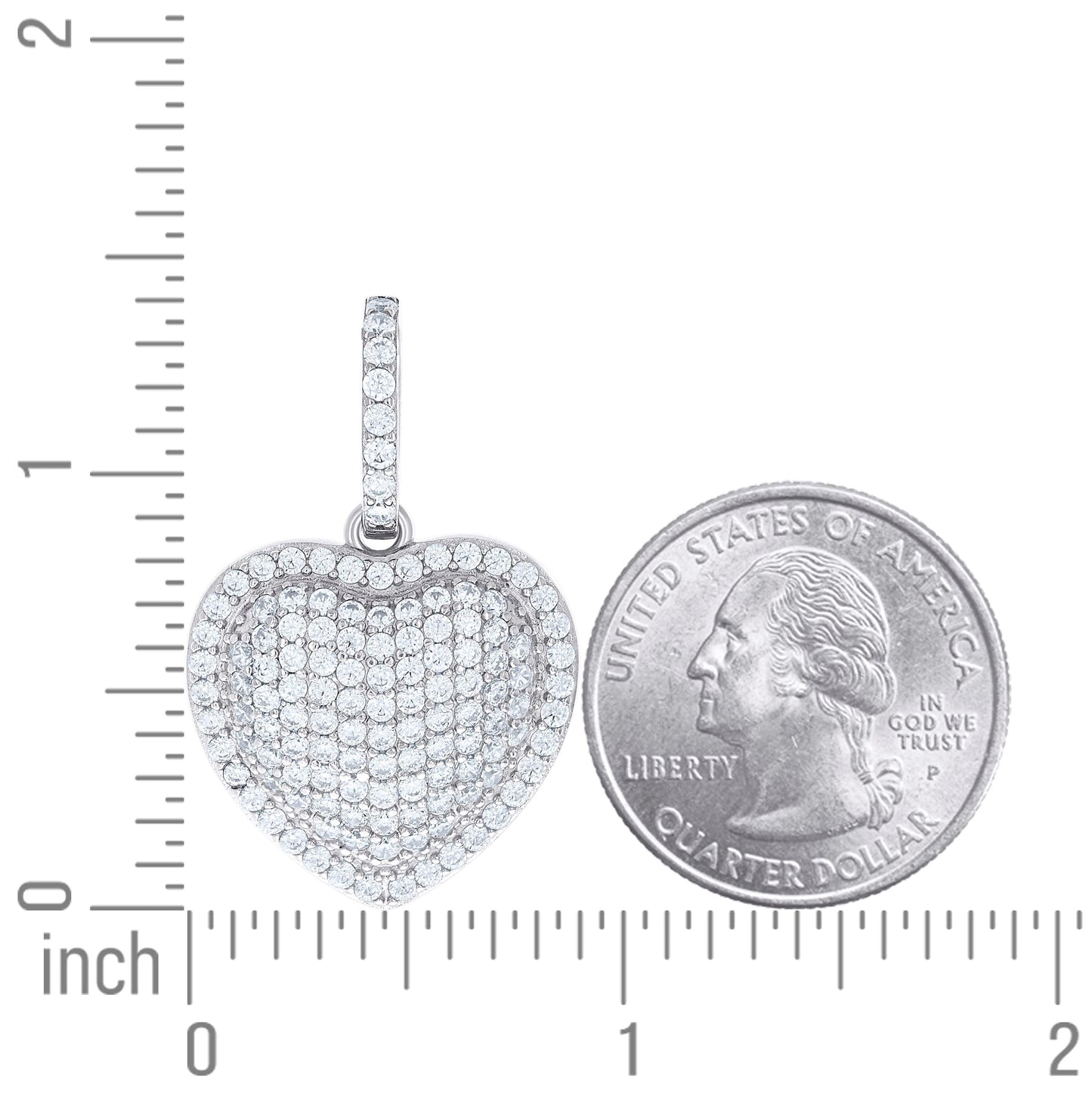 Sterling Silver Womens Cubic-Zirconia Puff Heart Pendant