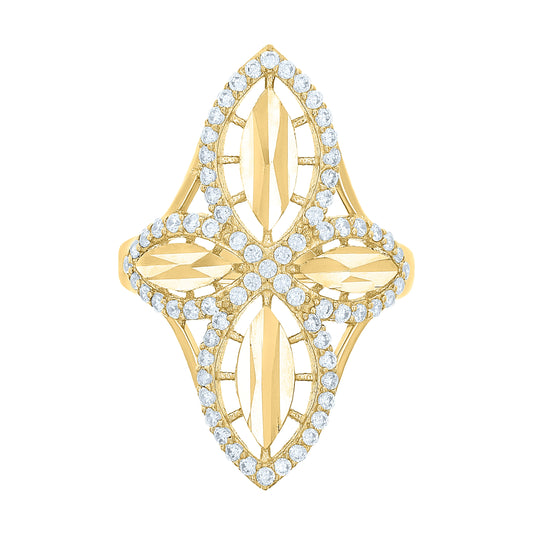 14K Yellow Gold Womens Cubic-Zirconia Cross Religious Ring