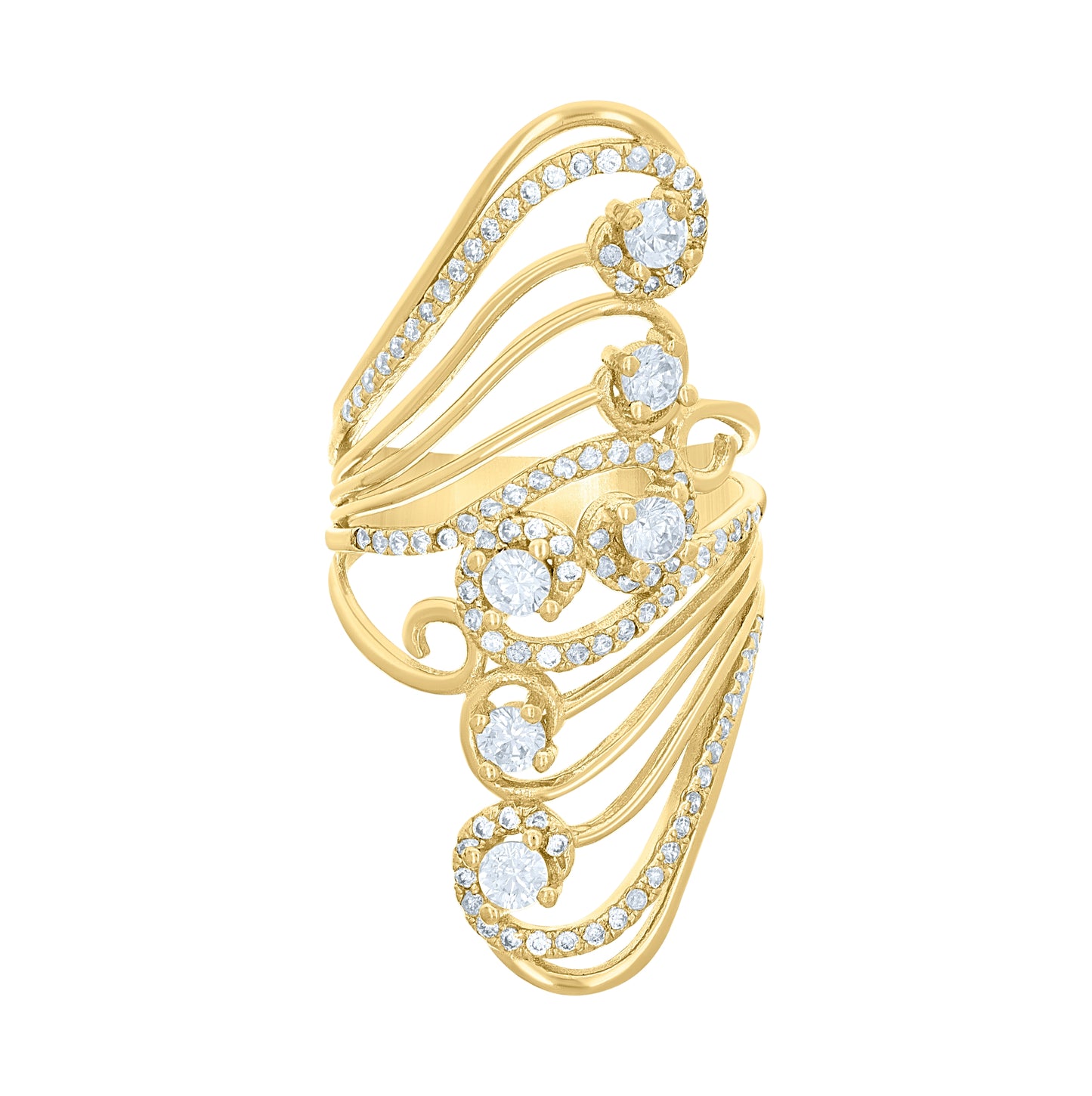 14K Yellow Gold Womens Cubic-Zirconia Filigree Fashion Ring