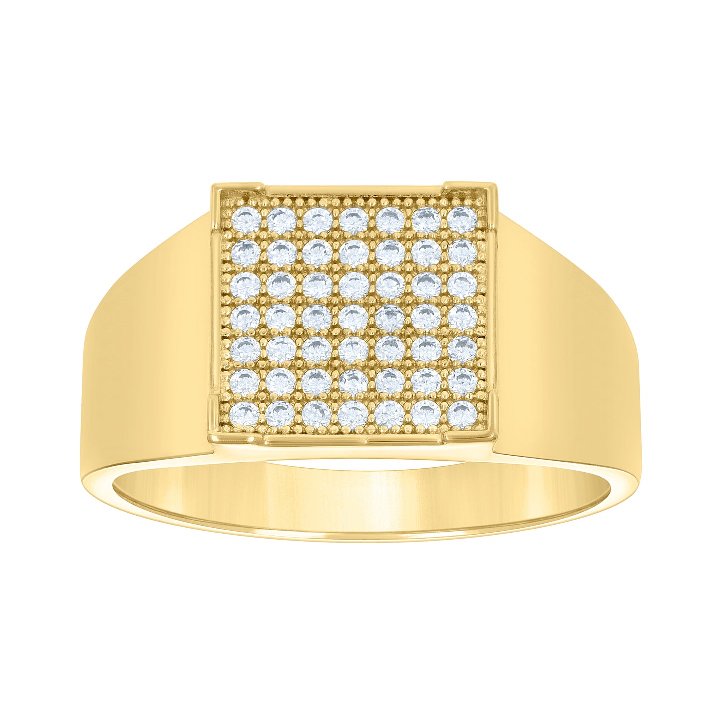 14K Yellow Gold Mens Cubic-Zirconia Square Head Ring