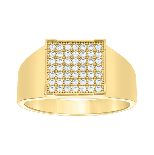 14K Yellow Gold Mens Cubic-Zirconia Square Head Ring
