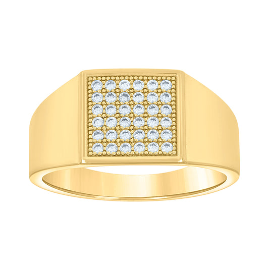 14K Yellow Gold Mens Cubic-Zirconia Square Head Ring