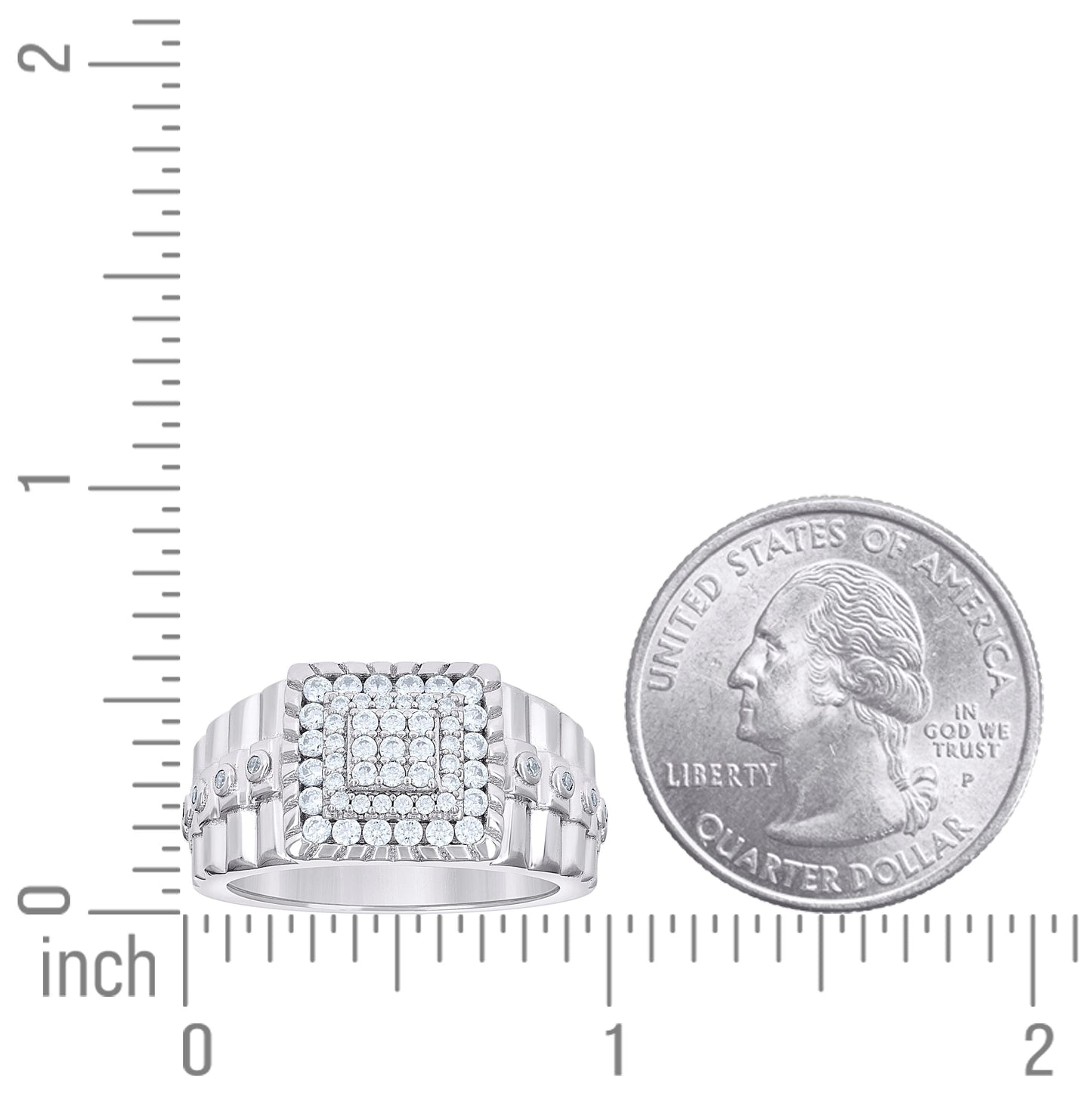 Sterling Silver Men's Cubic-Zirconia Square Head Fashion Bridal Anniversary Wedding Engagement Band Ring