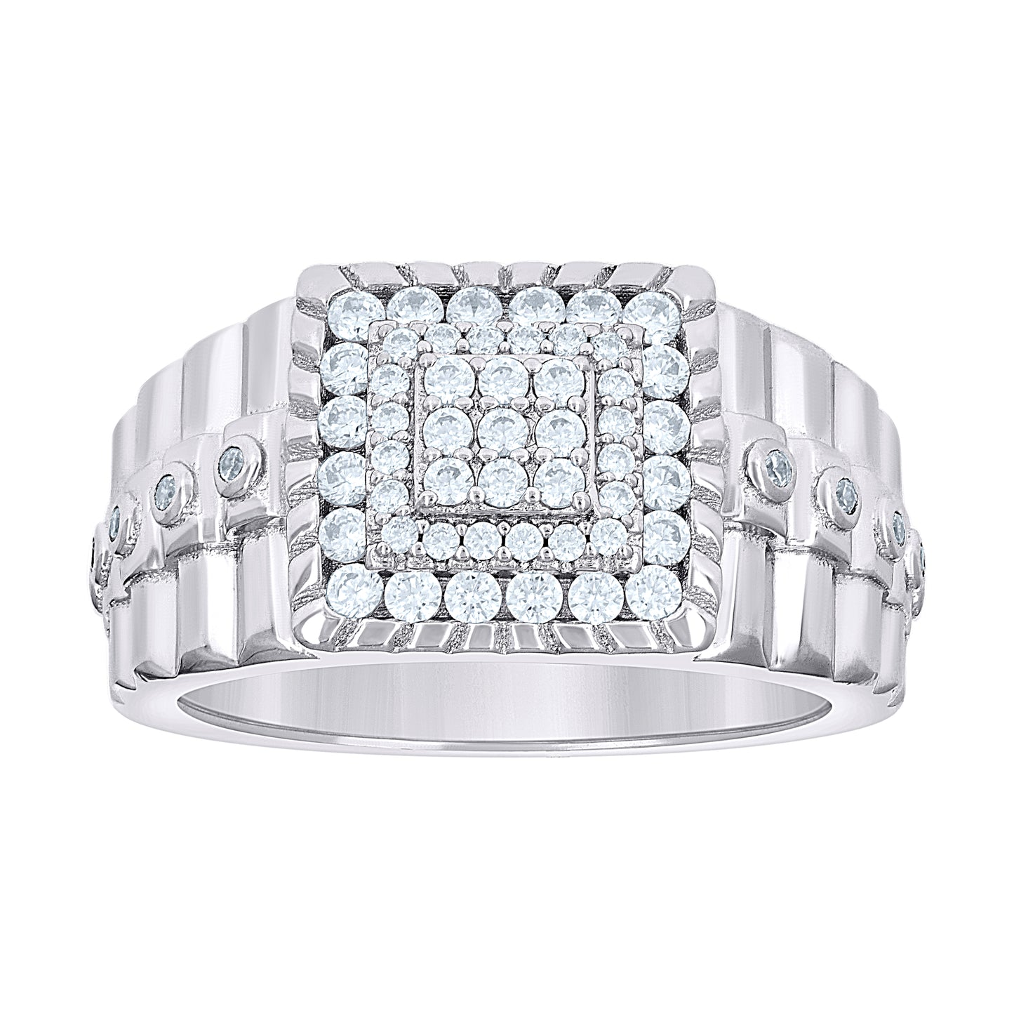 Sterling Silver Men's Cubic-Zirconia Square Head Fashion Bridal Anniversary Wedding Engagement Band Ring