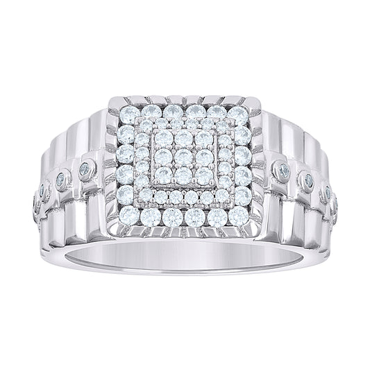Sterling Silver Men's Cubic-Zirconia Square Head Fashion Bridal Anniversary Wedding Engagement Band Ring