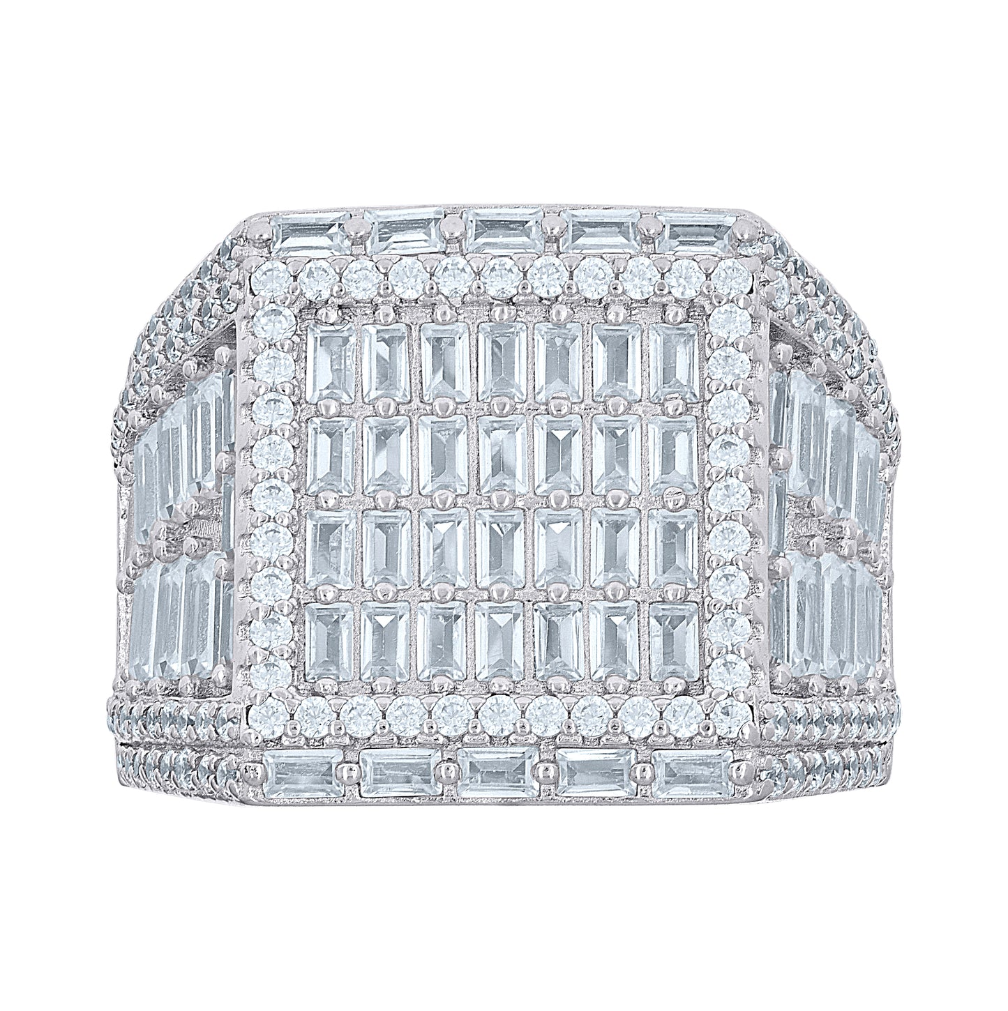Sterling Silver Mens Baguette Round Cubic-Zirconia Square Head Fashion Bridal Anniversary Wedding Engagement Band Ring