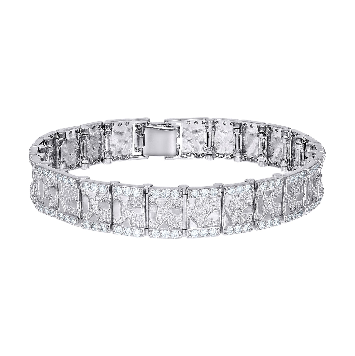 Sterling Silver Moissanite Square Link Nugget Bracelet 12mm