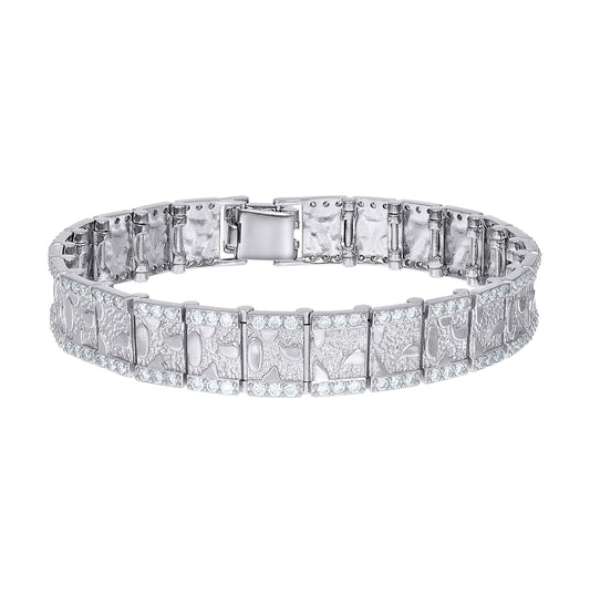 Sterling Silver Moissanite Square Link Nugget Bracelet 12mm