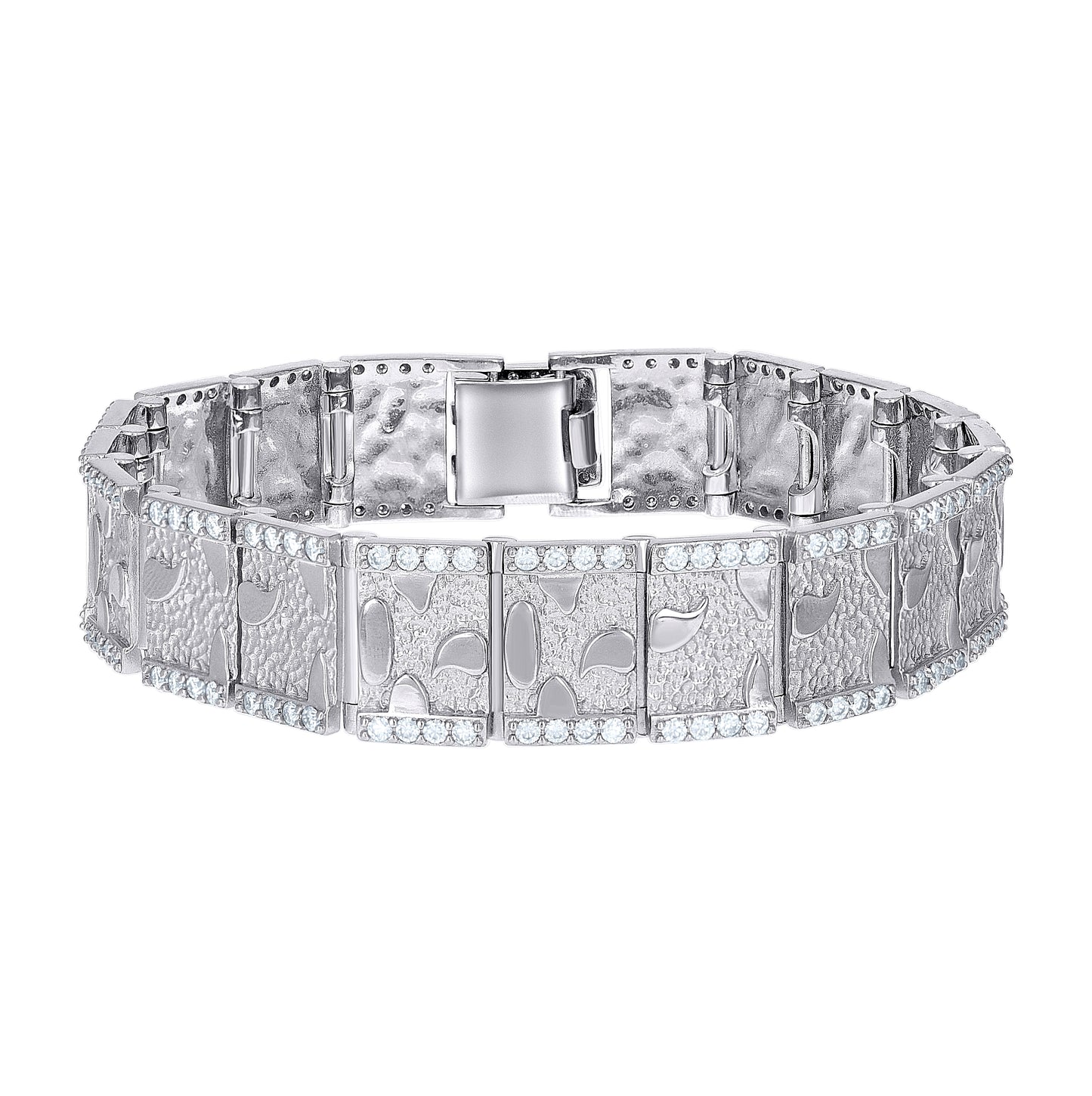 Sterling Silver Moissanite Square Link Nugget Bracelet 16mm