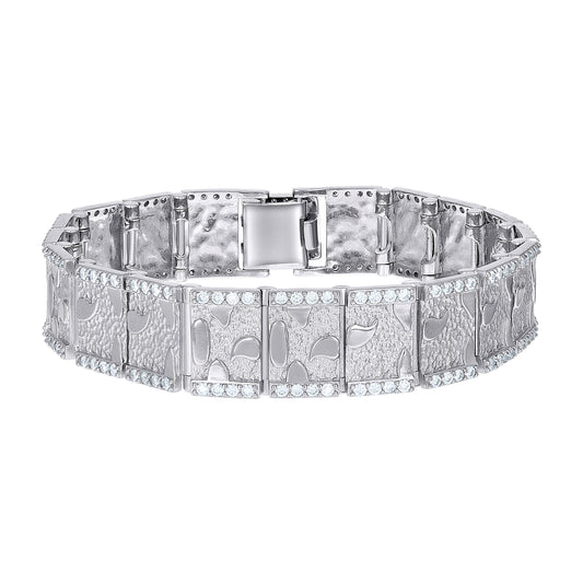 Sterling Silver Moissanite Square Link Nugget Bracelet 16mm