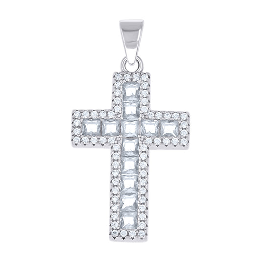 Sterling Silver Womens Pink Cubic-Zirconia Cross Religious Pendant