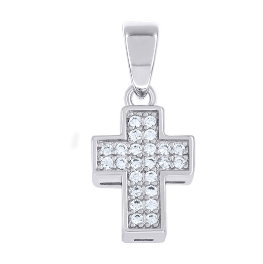 Sterling Silver Unisex Cubic-Zirconia Cross Religious Charm Pendant