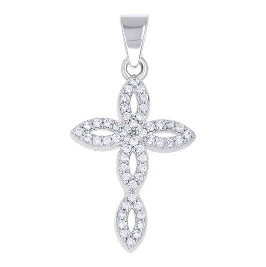 Sterling Silver Womens Cubic-Zirconia Cross Religious Pendant