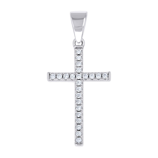 Sterling Silver Unisex Cubic-Zirconia Cross Religious Pendant