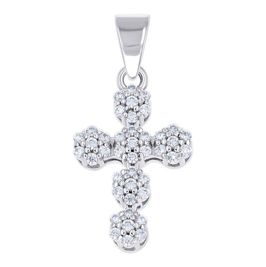 Sterling Silver Unisex Cubic-Zirconia Cross Religious Pendant