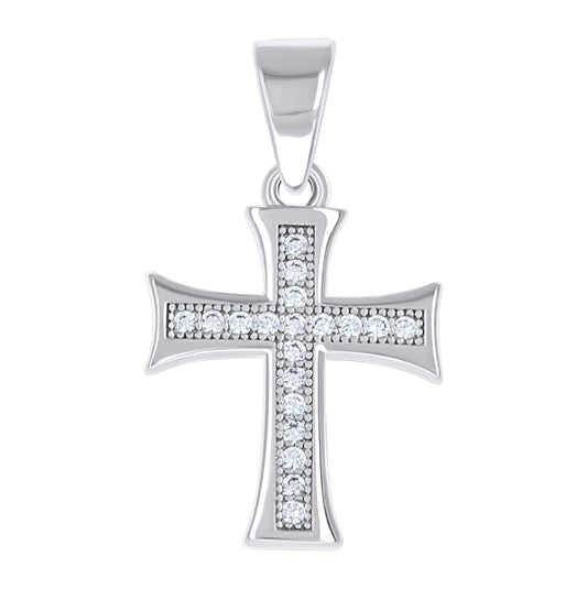 Sterling Silver Unisex Cubic-Zirconia Cross Religious Pendant