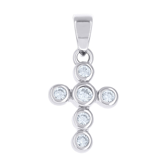 Sterling Silver Womens Cubic-Zirconia Cross Religious Charm Pendant