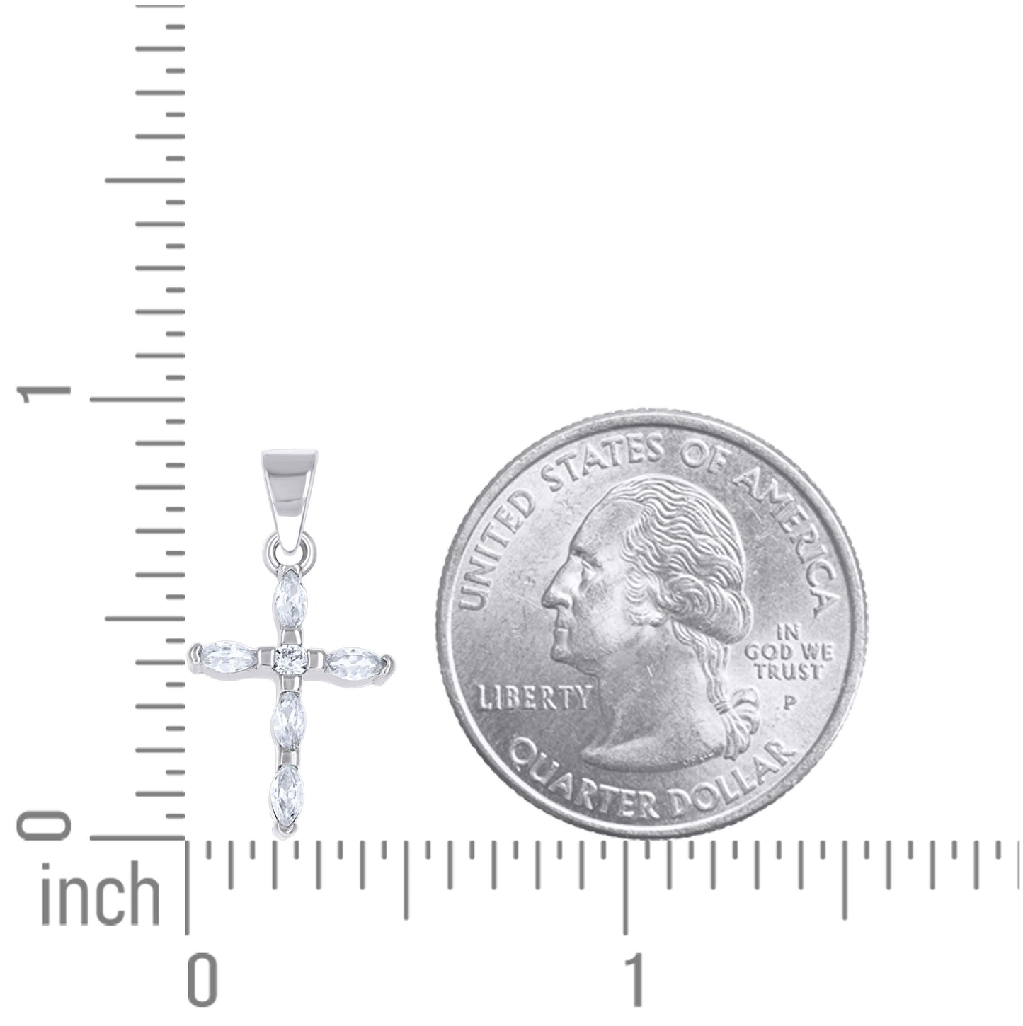 Sterling Silver Unisex Marquise Round Cubic-Zirconia Cross Religious Pendant