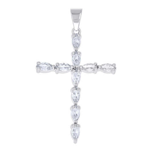 Sterling Silver Womens Marquise Cubic-Zirconia Cross Religious Pendant