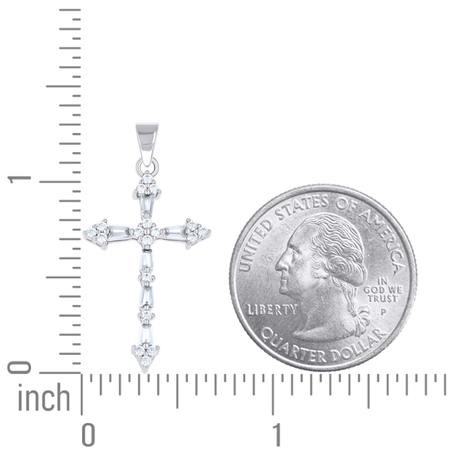 Sterling Silver Womens Green White Baguette Round Cubic-Zirconia Cross Religious Pendant