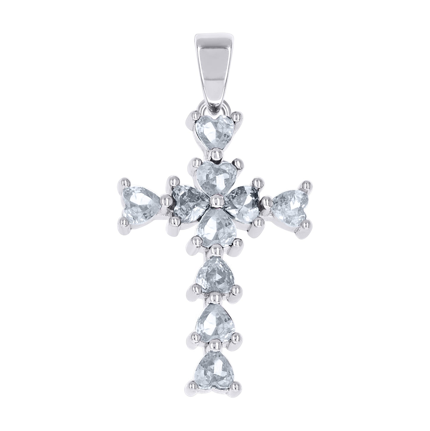 Sterling Silver Womens Multi Color Heart Cubic-Zirconia Cross Religious Charm Pendant