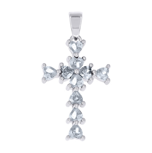 Sterling Silver Womens Multi Color Heart Cubic-Zirconia Cross Religious Charm Pendant