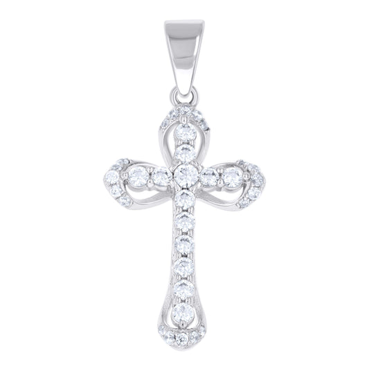 Sterling Silver Unisex Cubic-Zirconia Cross Religious Pendant