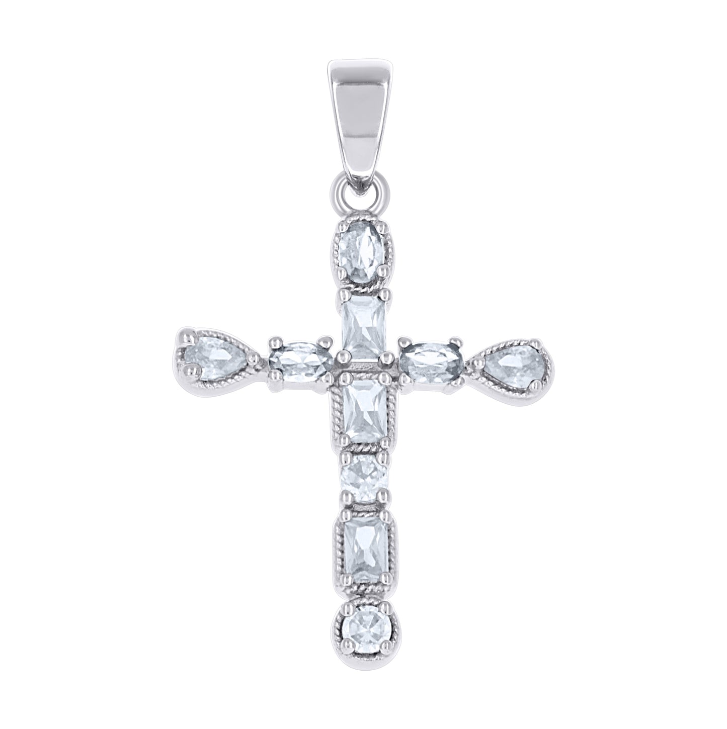 Sterling Silver Womens Multi Color Cubic-Zirconia Cross Religious Charm Pendant