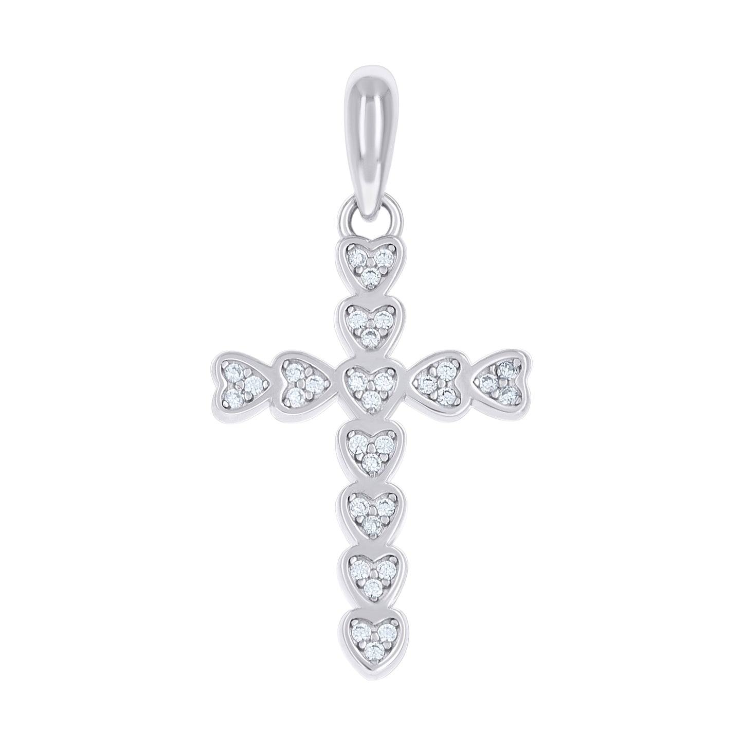 Sterling Silver Womens Cubic-Zirconia Heart Cross Religious Charm Pendant