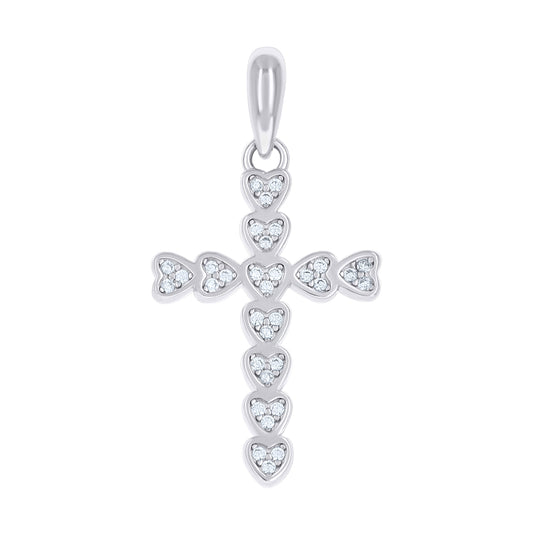 Sterling Silver Womens Cubic-Zirconia Heart Cross Religious Charm Pendant