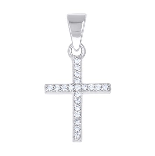 Sterling Silver Unisex Cubic-Zirconia Cross Religious Pendant