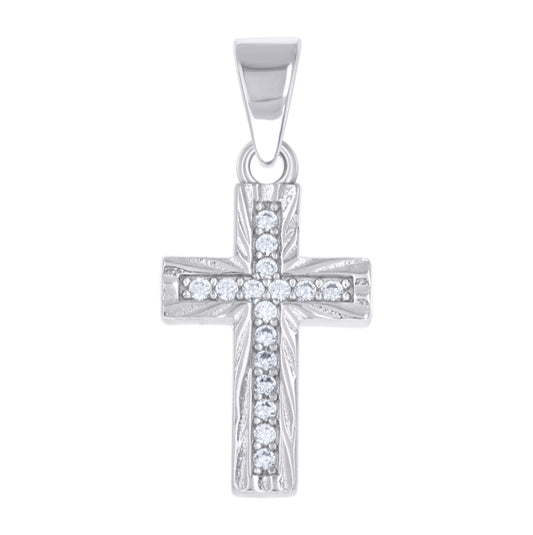 Sterling Silver Unisex Cubic-Zirconia Cross Religious Pendant