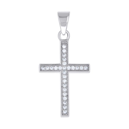 Sterling Silver Unisex Cubic-Zirconia Cross Religious Pendant