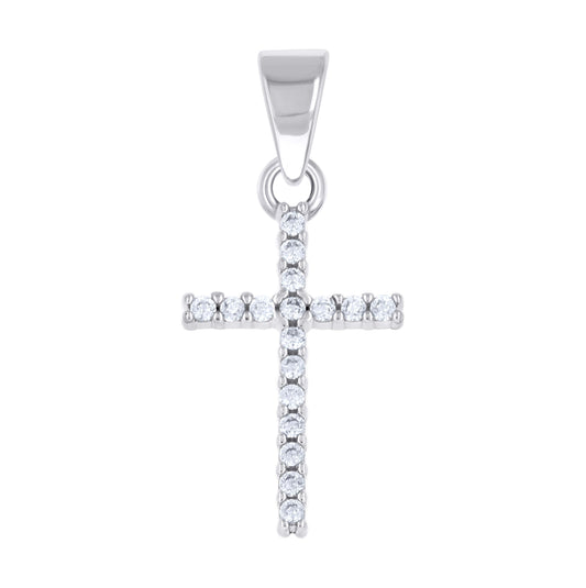 Sterling Silver Unisex Cubic-Zirconia Cross Religious Pendant