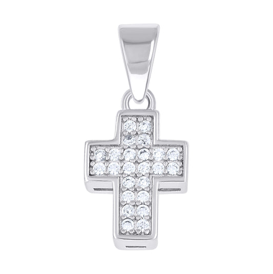 Sterling Silver Unisex Cubic-Zirconia Cross Religious Pendant