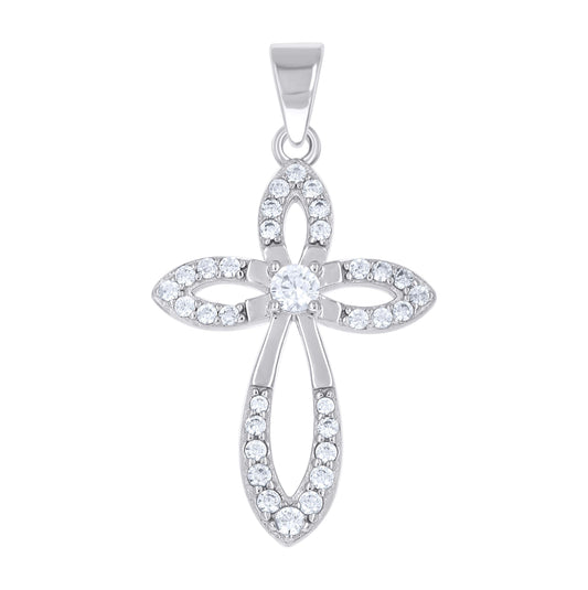 Sterling Silver Unisex Cubic-Zirconia Cross Religious Pendant