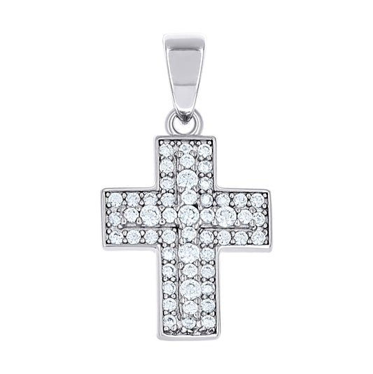 Sterling Silver Mens Cubic-Zirconia Cross Religious Charm Pendant