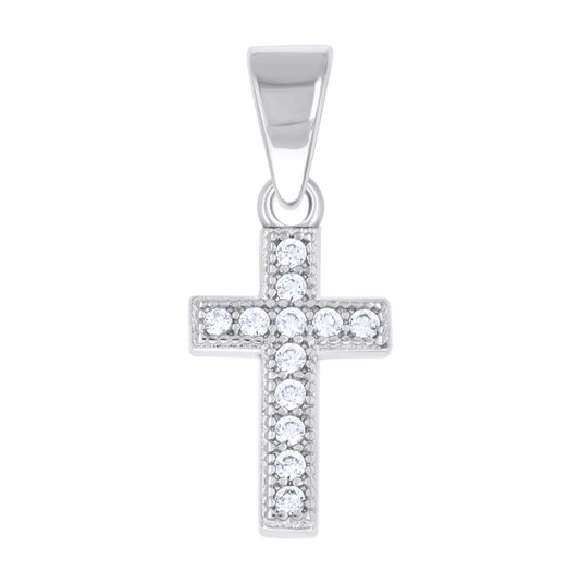 Sterling Silver Unisex Cubic-Zirconia Cross Religious Pendant