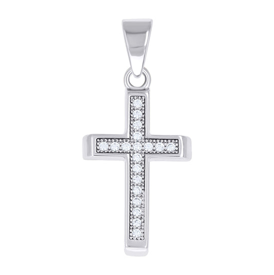 Sterling Silver Unisex Cubic-Zirconia Cross Religious Pendant