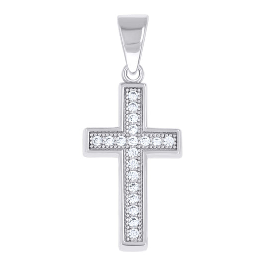 Sterling Silver Unisex Cubic-Zirconia Cross Religious Pendant