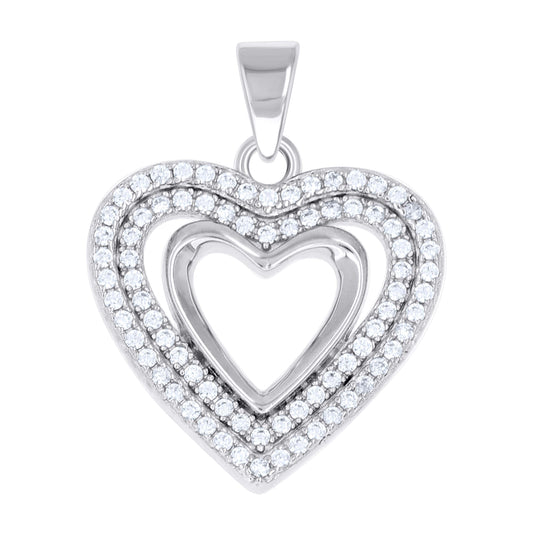 Sterling Silver Womens Cubic-Zirconia Heart in Hearts Pendant