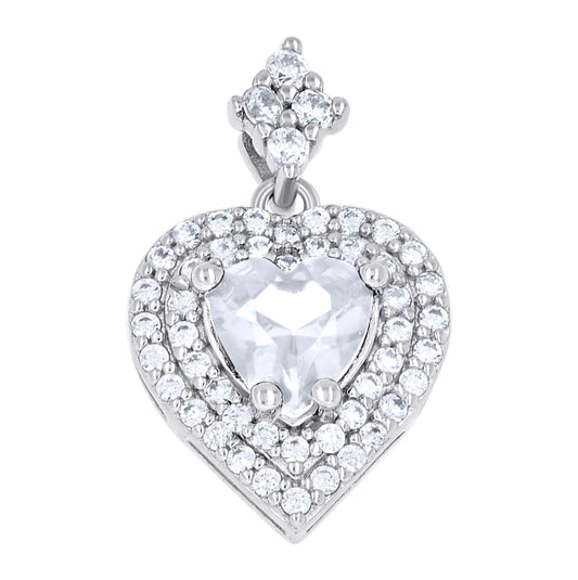 Sterling Silver Womens Heart Round Cubic-Zirconia Heart Pendant